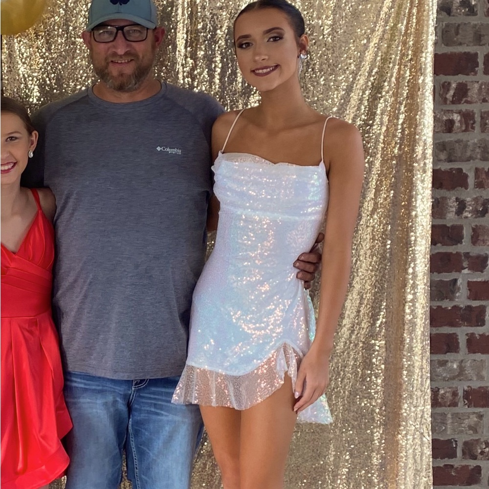 White holographic sequence hoco dress 🤍🤍